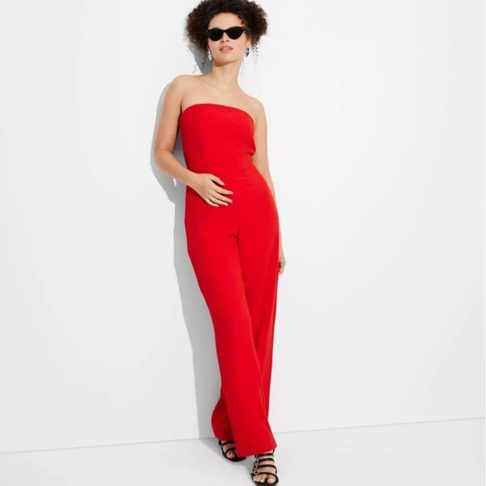 Women's Wide Leg, Detachable Straps Jumpsuit- Wild Fable, Red, XXS